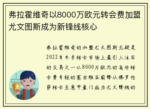 弗拉霍维奇以8000万欧元转会费加盟尤文图斯成为新锋线核心